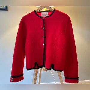 Chic 100% WoolRed Blazer with Black Trim